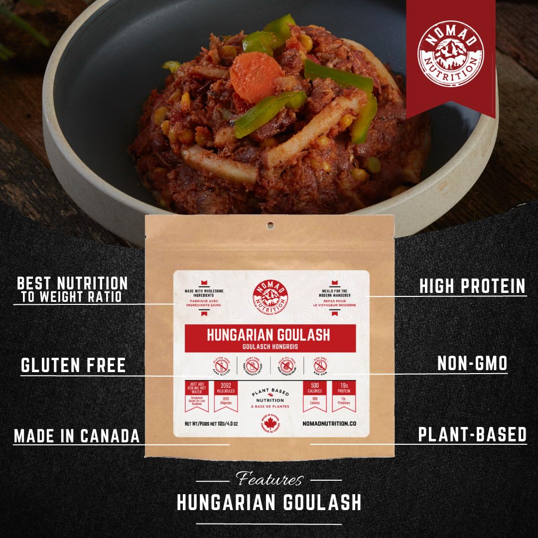 Nomad Nutrition Hungarian Goulash - Instant Freeze-Dried Camping Food | Plant-Based, Vegan, Gluten-Free | 112g Pack