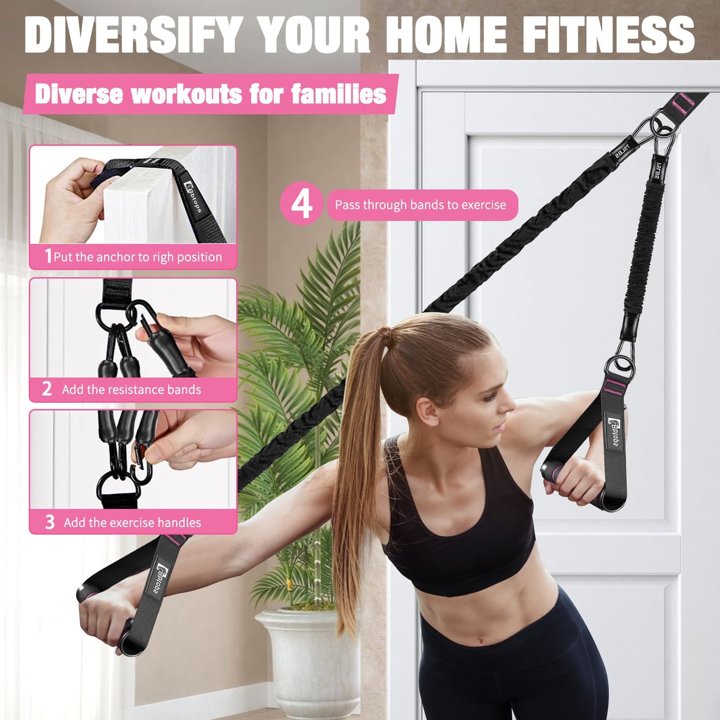 Pull Up Assistance Bands,Up to 300 lbs Assistance,Adjustable Heavy Duty 4 Pull Up Bands with Handle and Door Anchor for Home Gym Fitness Exercise Strength Training Workout Equipment Pink