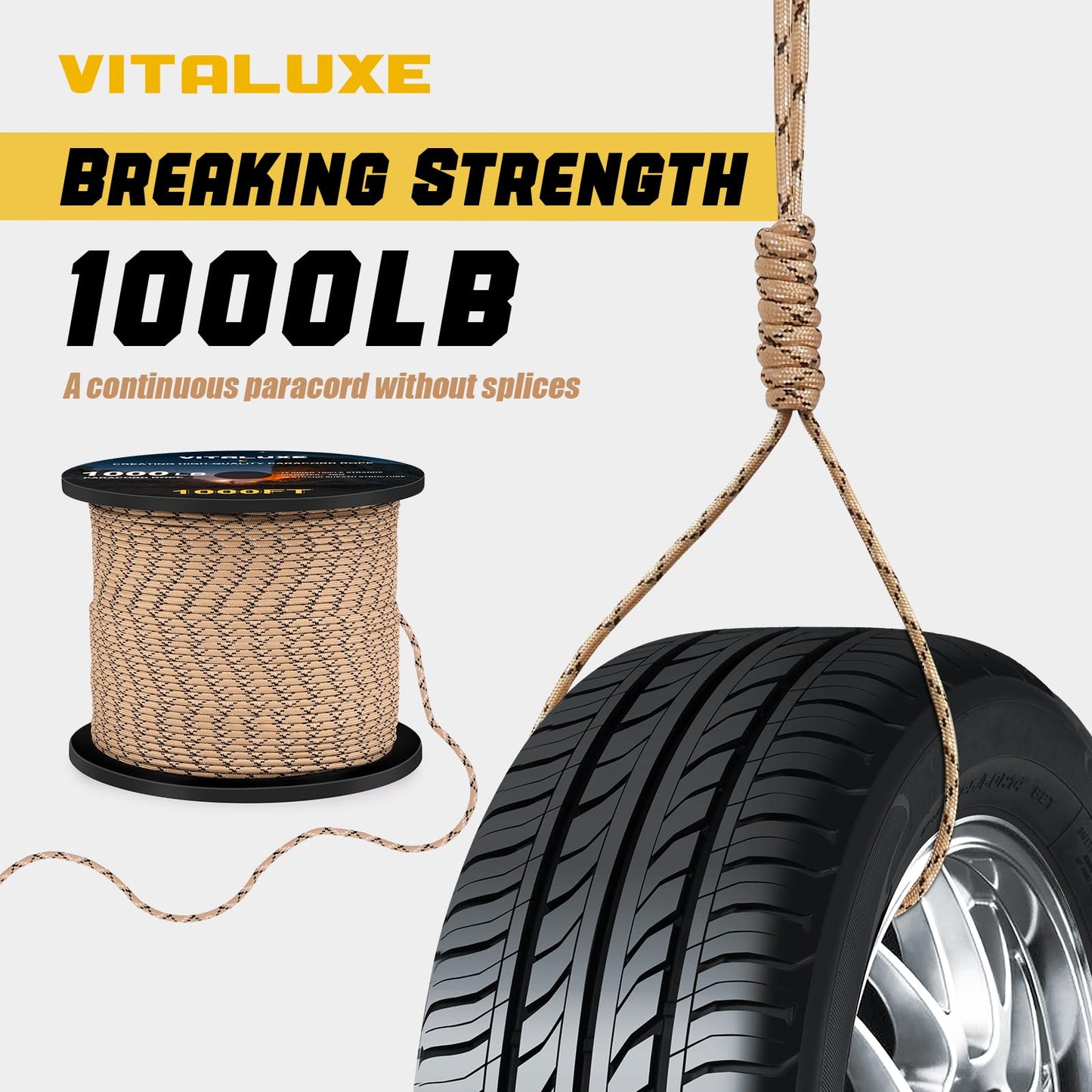 VITALUXE 1000lb Paracord Rope, 4mm 12 Triple Strands 100FT, Desert Camo