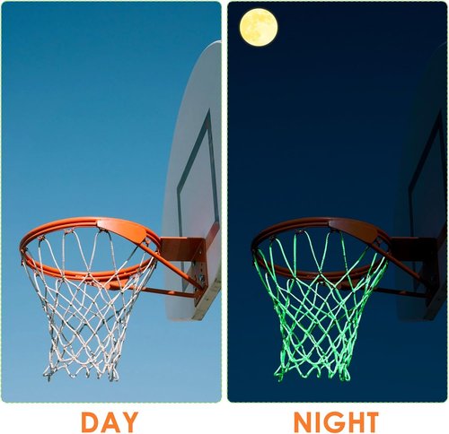 Glow Basketball Net - Heavy Duty Luminous Replacement Net for Outdoor Sports | 12 Loops, All-Weather Nylon (White)