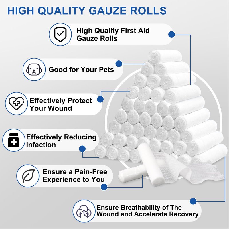 Navona 48 Pack Gauze Rolls 4 in x 4.1 Yards, Individually Wrapped Rolled Gauze Breathable, Mummy Wraps, Guaze Wrap Roll for Wounds