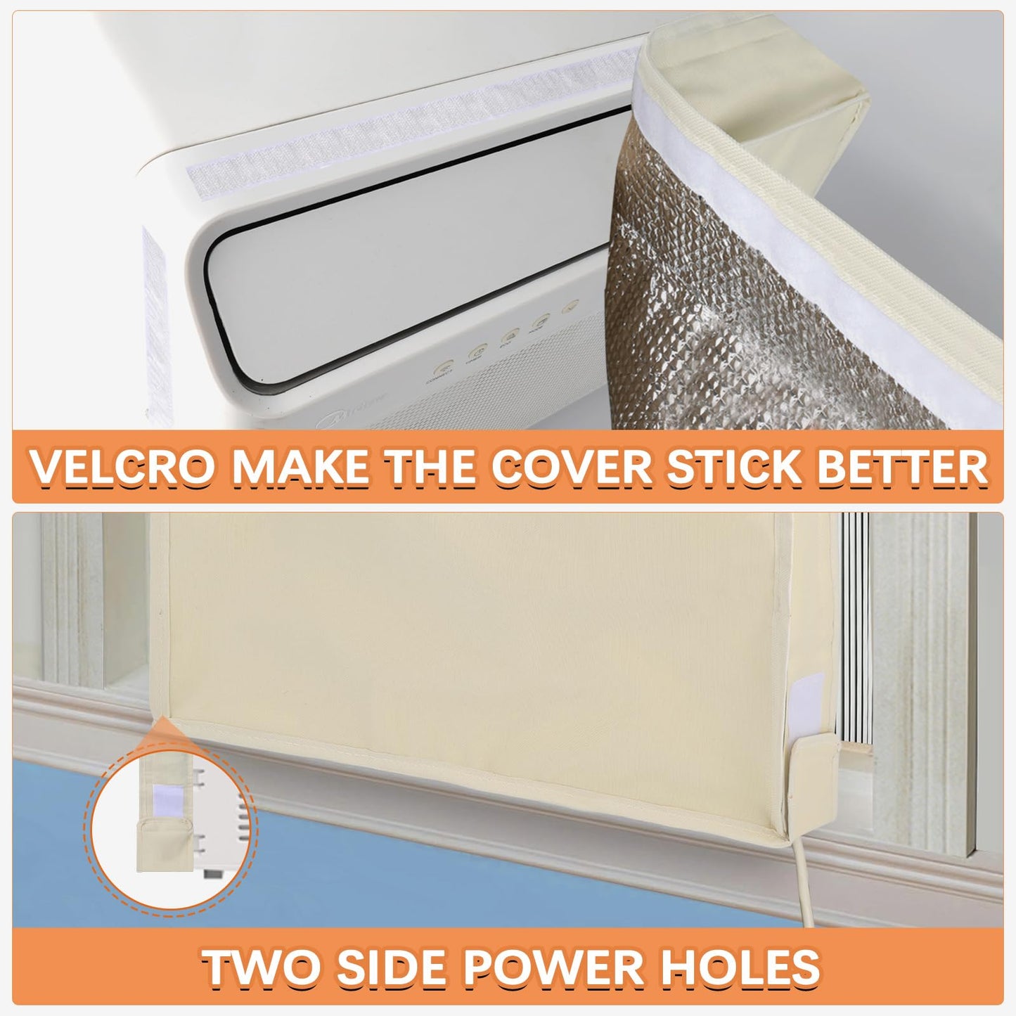 Air Conditioner Covers for Inside 21" W x 15" H x 3.5" D, Windproof and Waterproof 3 Layers Insulation Window Air Conditioner Cover with Aluminum Foil and 2mm Foam, Beige