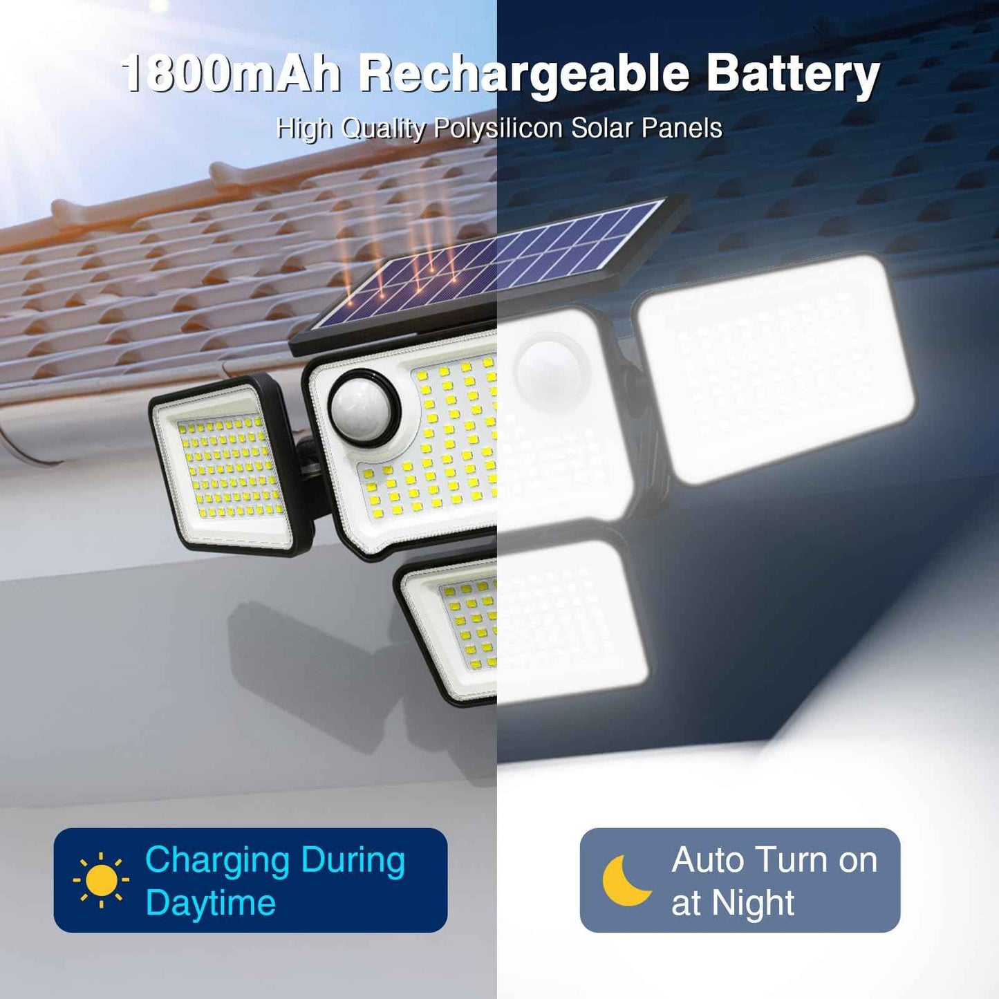 4500LM Solar Lights Outdoor Waterproof, 254 LED Solar Flood Lights Outdoor with 2 Motion Sensor, 4 Heads Security Light with Remote Control for Yard Outside House Garage 1 Pack