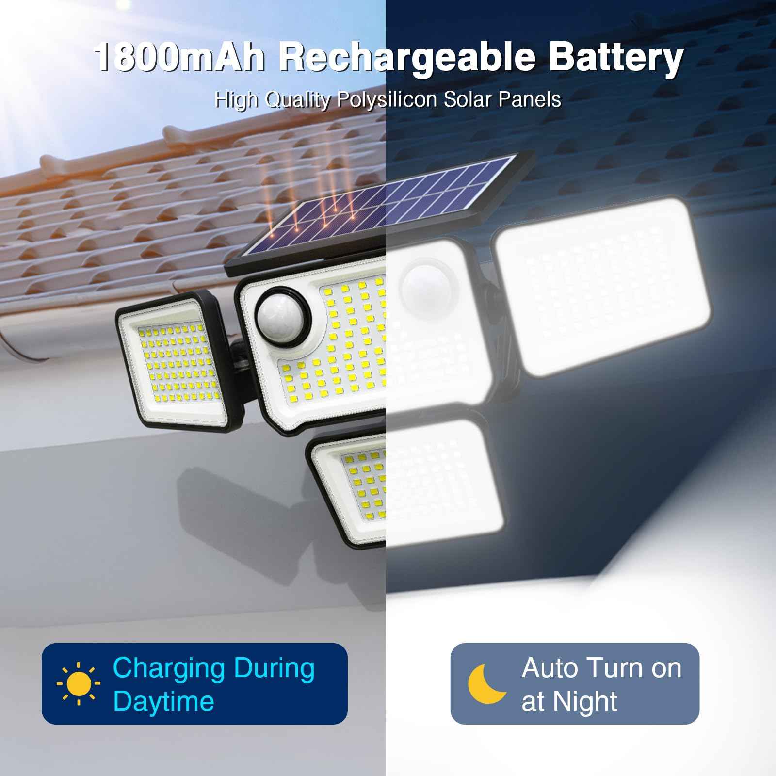 4500LM Solar Lights Outdoor Waterproof, 254 LED Solar Flood Lights Outdoor with 2 Motion Sensor, 4 Heads Security Light with Remote Control for Yard Outside House Garage 1 Pack