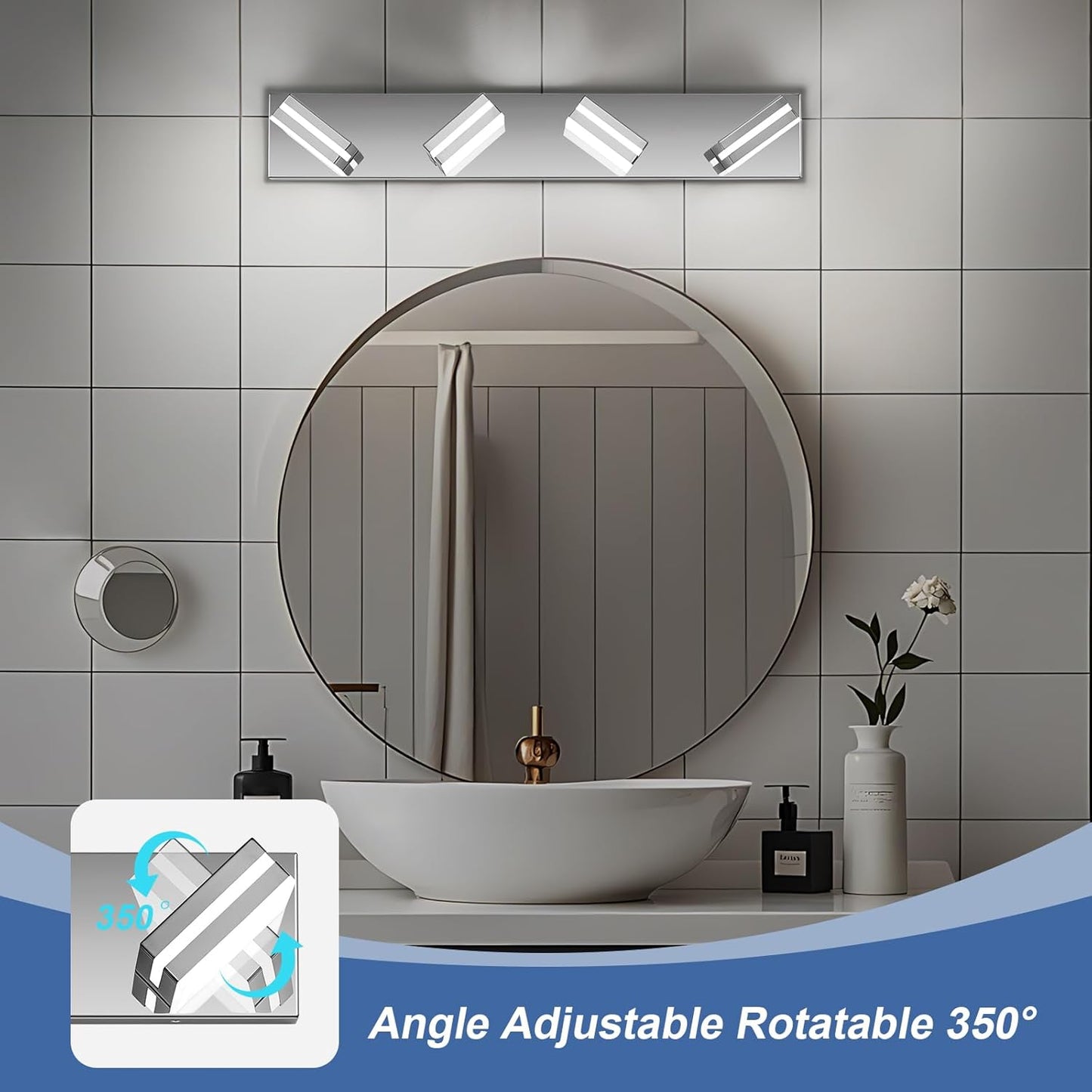3-Light Modern LED Bathroom Vanity Light Fixture - Black Metal & Acrylic, 16-inch Over Mirror Lighting