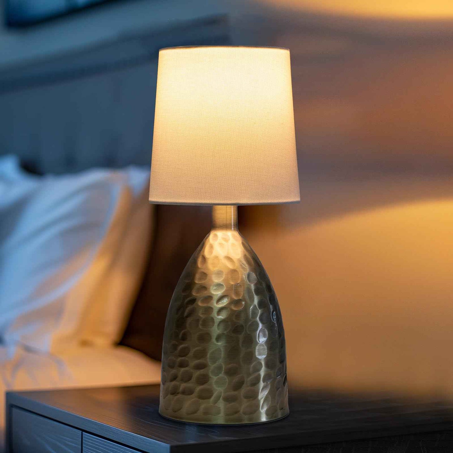 Touch Lamps for Nightstand, Gold Bedside Lamp Touch Control for Bedroom with Linen Shade, Mid Century Modern 13 inch Small Table Lamp for Living Room with E26 Bulb Included (Bronze 13" - 2 Pack)