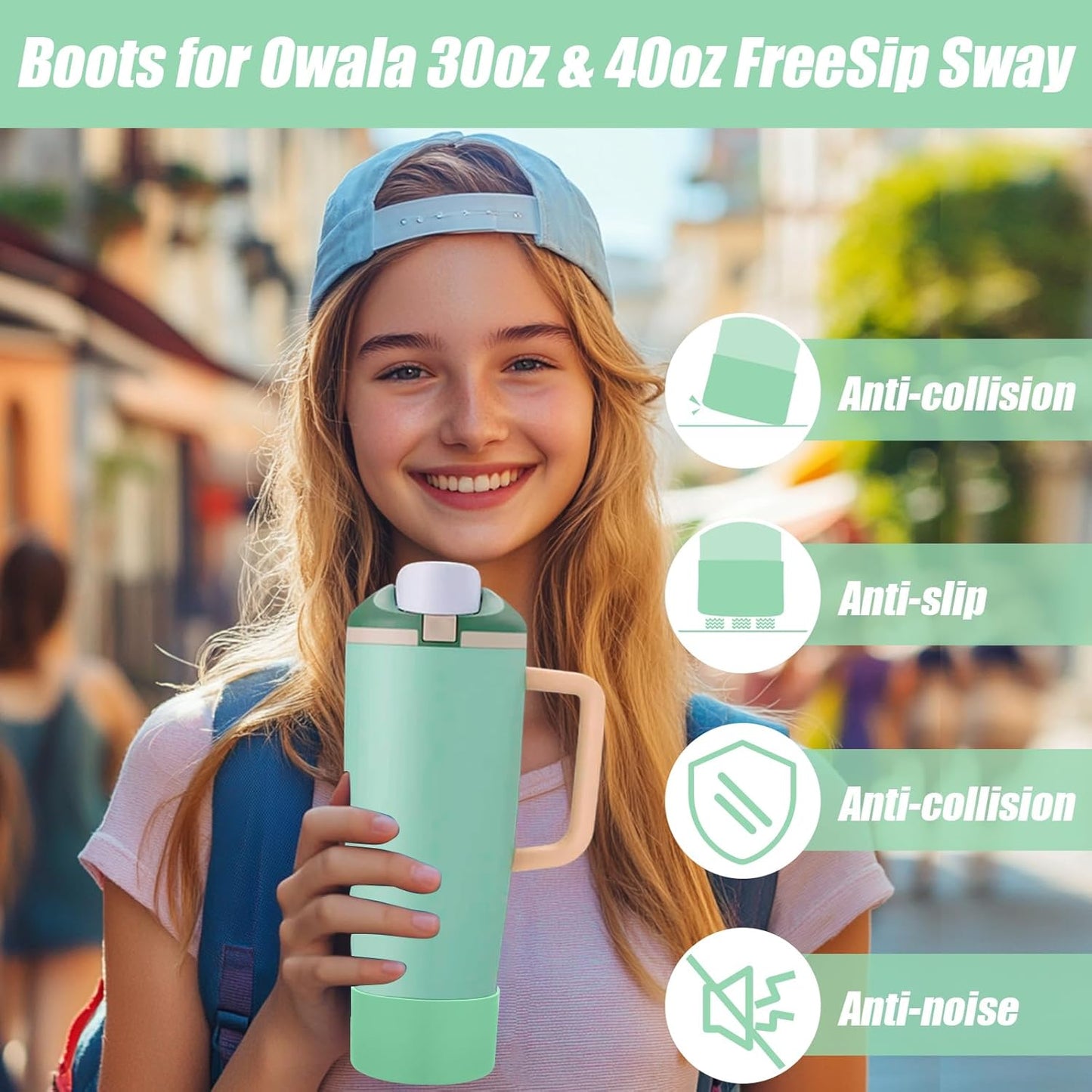 Mity Rain Silicone Protective Boots for Owala 30oz & 40oz FreeSip Sway Bottles - Sage Green, Enhances Stability & Prevents Scratches