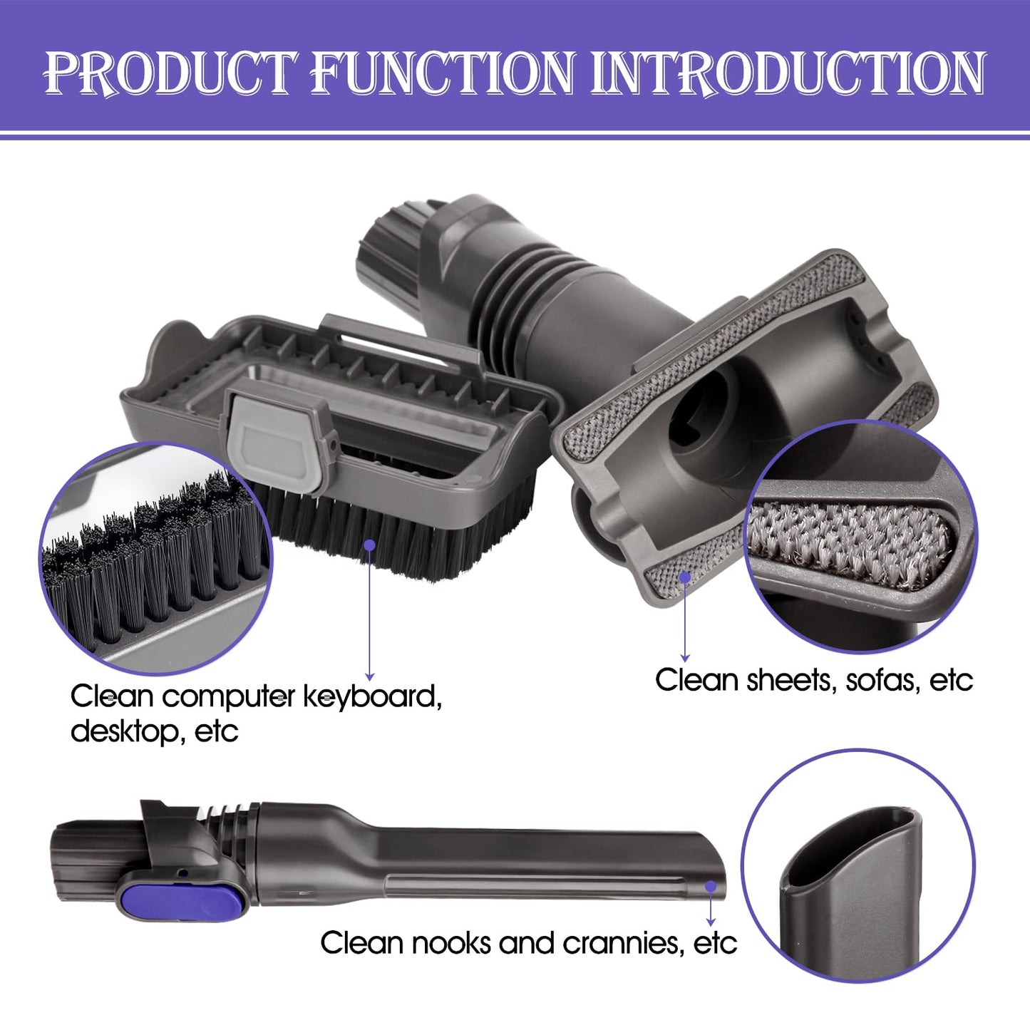 Vacuum Crevice Tool Brush Replacement Parts Compatible with Shark Pet Cordless Stick IX141 IZ462H IZ483H IZ363HT IZ361H IZ163H IZ362H Removable two-in-one Tool Brush Attachments for D-Shaped Vacuum