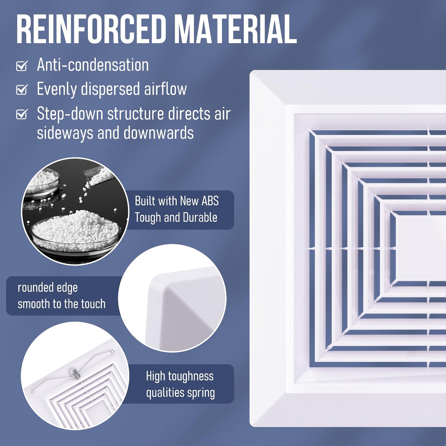 BQMEZRNUS Bathroom Exhaust Fan Cover White Bathroom Ceiling Fan Grille with Springs Replacement for Square Ceiling, Wall-Mount Exhaust Fan, Ceiling Fan Grille, Air Diverter (9x9 Inches)