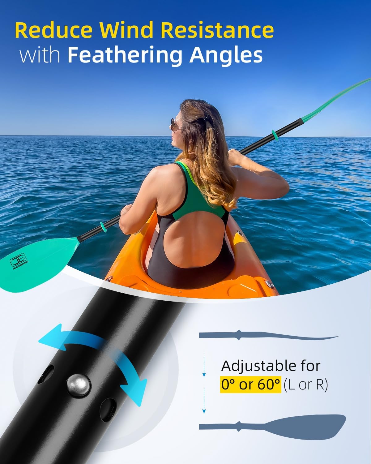 OCEANBROAD Kayak Paddle - 86in/218cm & 90.5in/230cm Floatable Alloy Shaft Oar for Kayaking & Canoeing