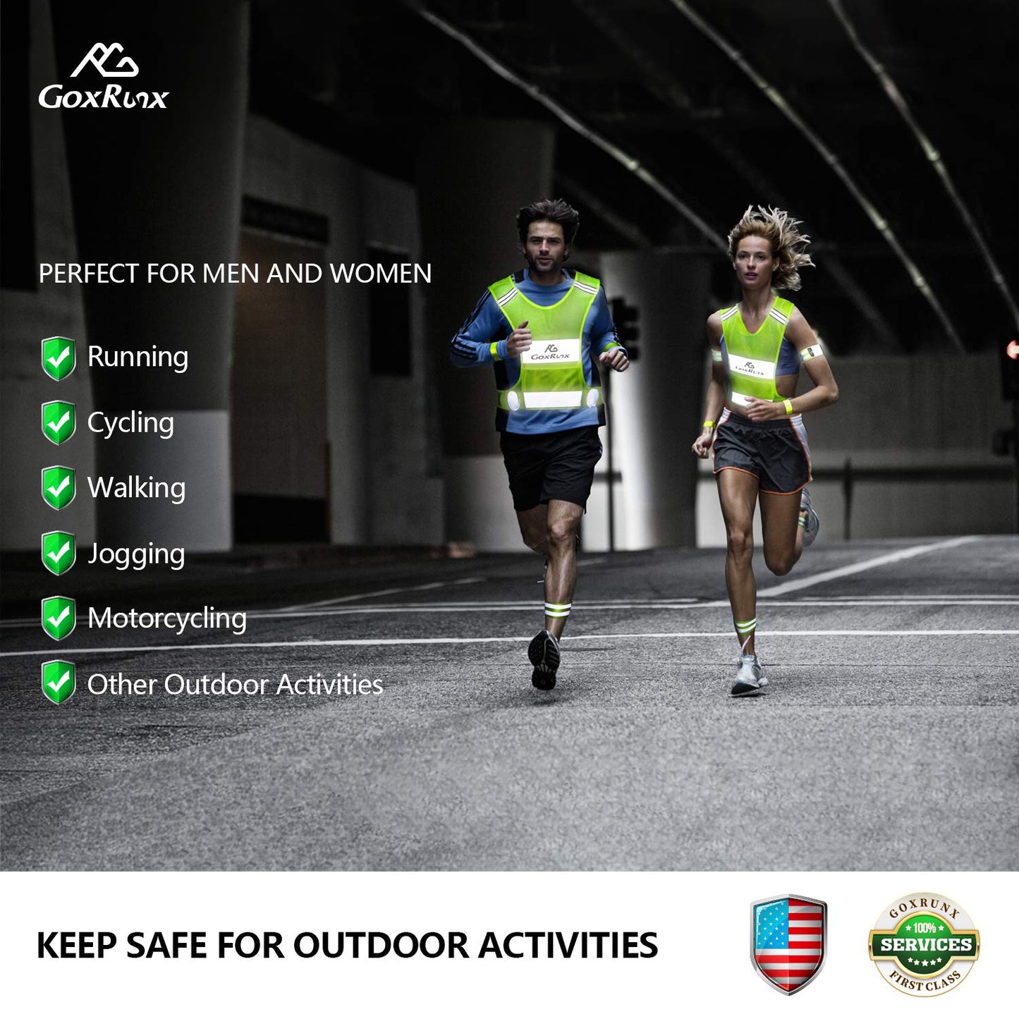 2 Pack Reflective Vest Running Gear, Ultralight & Comfy Cycling Reflective Vests with Large Pocket & Adjustable Waist for Women Men, Night Runner Safety Vest + Hi Vis Armbands & Bag(Medium)