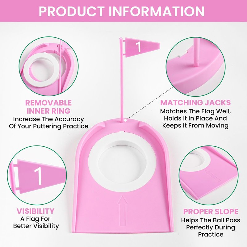FINGER TEN Golf Putting Cup with Numbered Flag Design Value 6 or 9 Pack, Durable Plastic Practice Cups Golf Training Aids, Lightweight Easy to Carry for Office Backyard Indoor Outdoor (Pink-9 Pack)