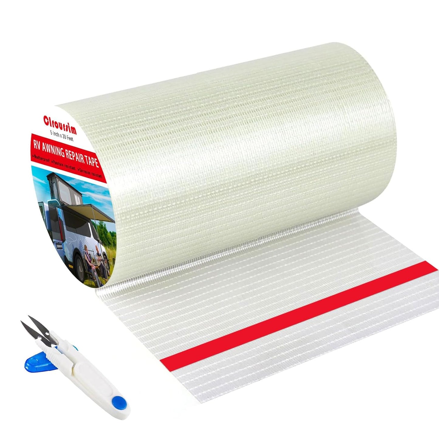 Skiennix Fiberglass RV Awning Repair Tape Kit - 5 Inch Wide, 39ft Heavy-Duty Waterproof Patch for Tents, Tarps, and Canopies