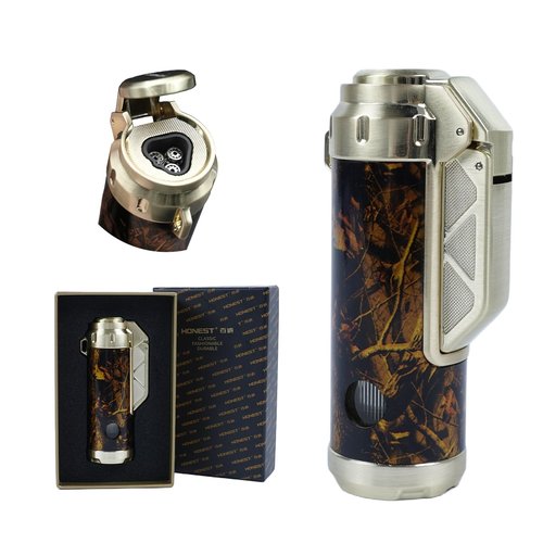 Torch Lighter,Triple Jet Flame Refillable Windproof Adjustable Butane Gas Lighter with Punch for Candle,Camping,Grill (Fuel Not Included)