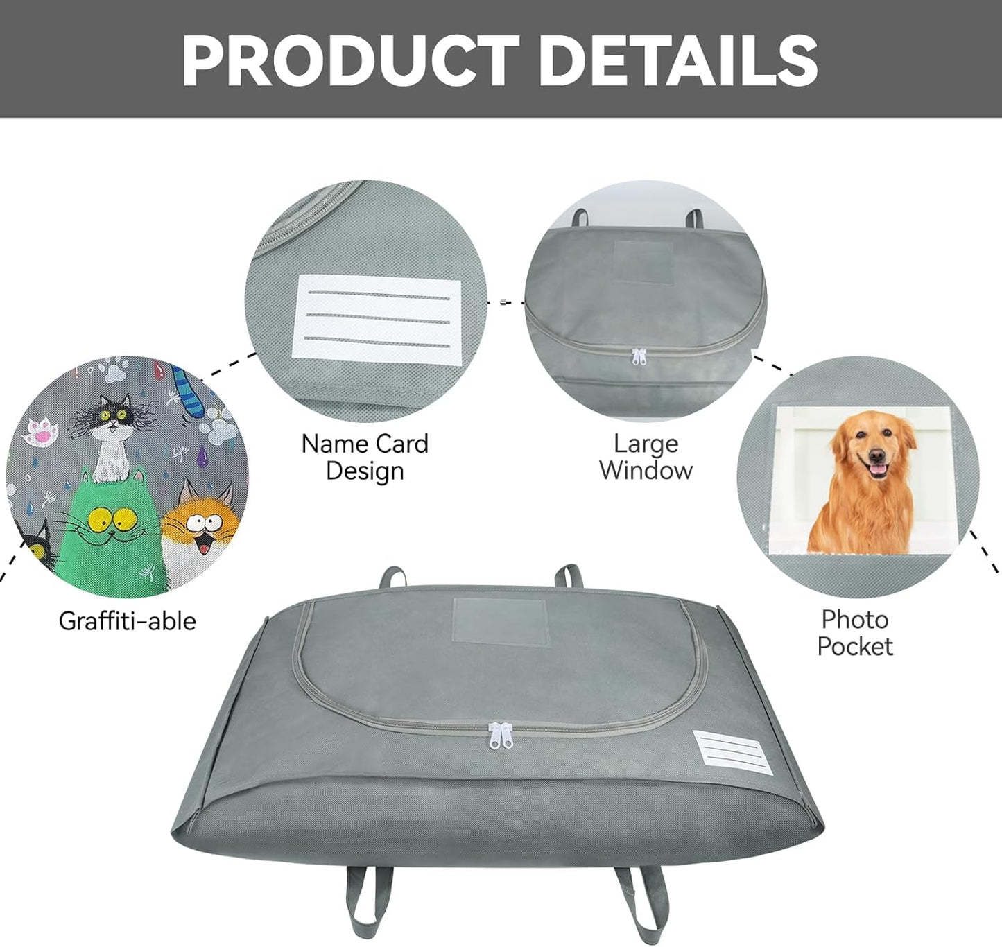 Pet Burial Bag with Handle - Eco-Friendly Dog/Cat Casket for Dignified Memorial | Size M (31.89 x 14.17 x 7 in)