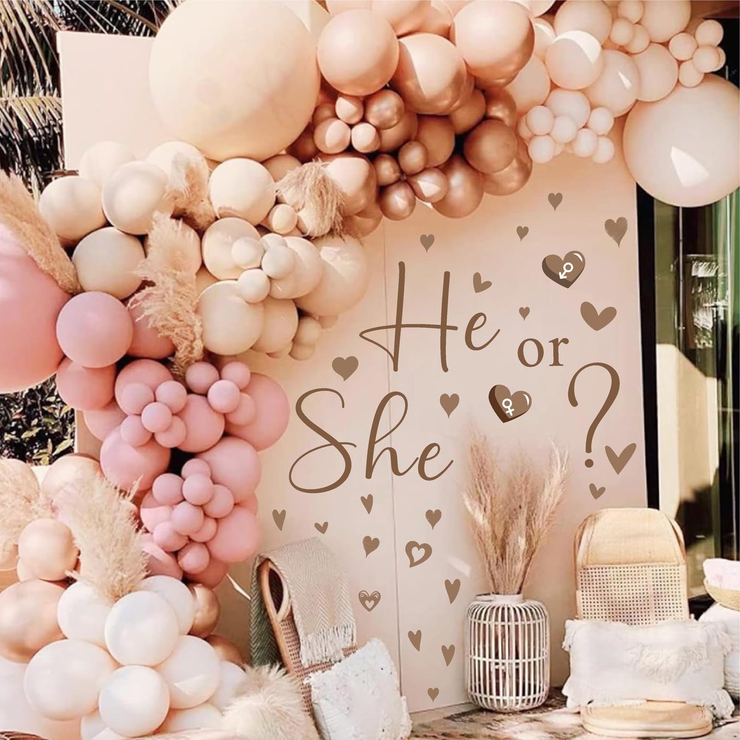 Gender Reveal Party Decals He or She What Will Baby Be Decorations for Balloon Arch Babies Gender Signs Oh Baby Shower Sign Backdrop Decal Girl or Boy Party Supplies Vinyl Sticker for Pregnacy Banner