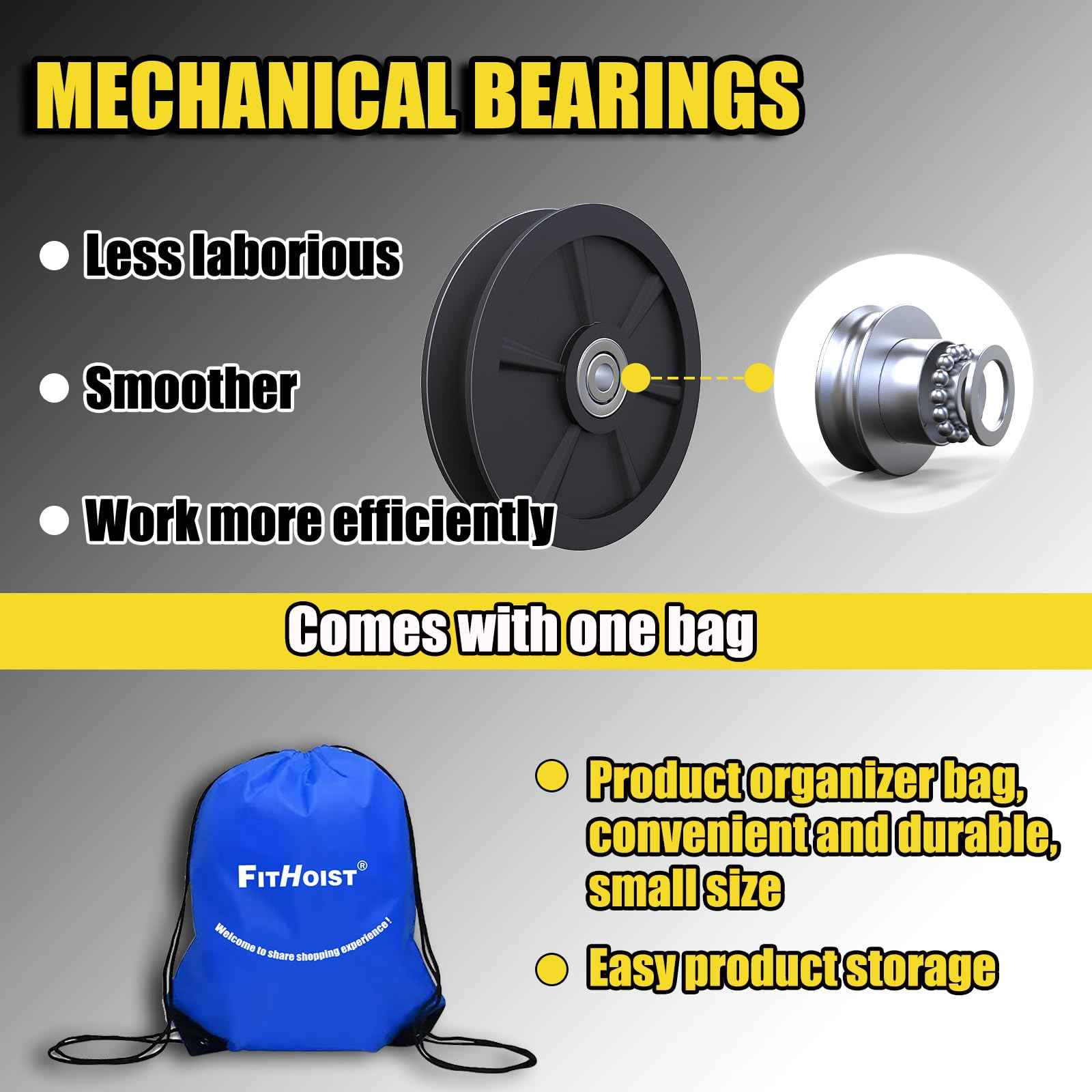 Block and Tackle 4400 LB Breaking Strength Heavy Duty Pulley, 65 Ft Rope Pulley, Upgraded Metal Bearing, 7:1 Lifting Power Pulley System, Pulley Hoist for Lifting Heavy Objects(Yellow)