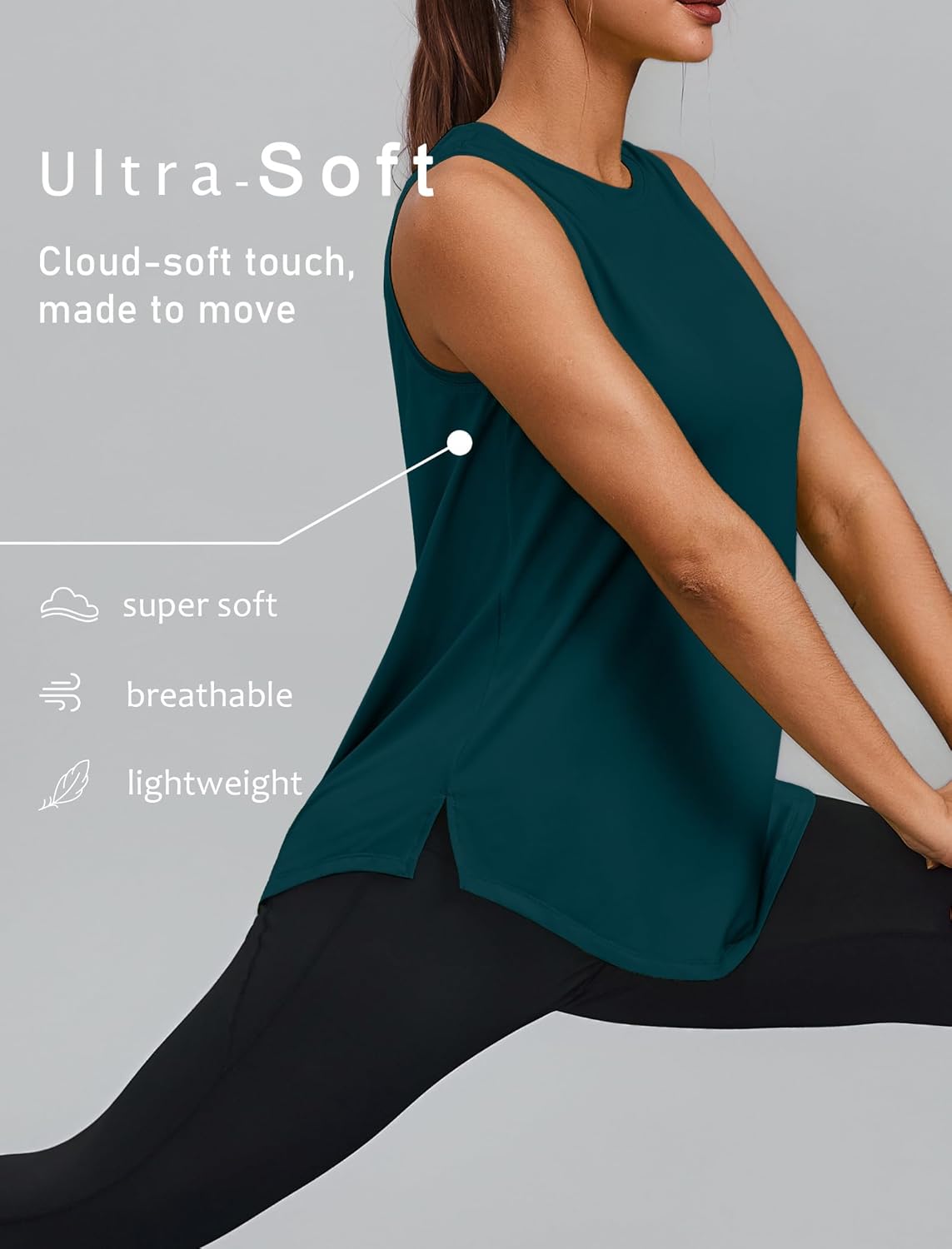 PINSPARK Sleeveless Workout Tops for Women - UPF 50+ Athletic Tank with Side Slits | Loose Fit Gym & Yoga Shirt