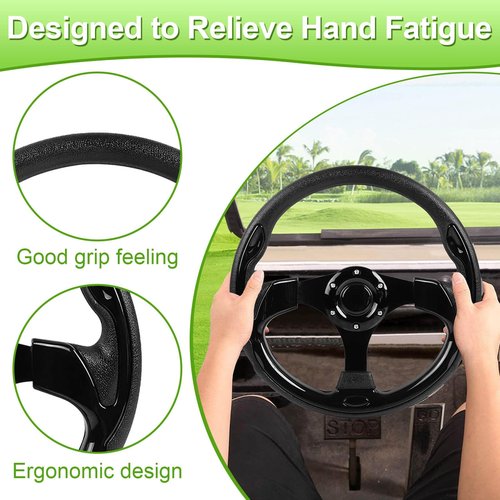 Golf Cart Steering Wheel fit EZGO RXV & TXT, Club Car DS, Club Car Precedent Tempo, Yamaha Golf Carts(Steering Wheel Black)