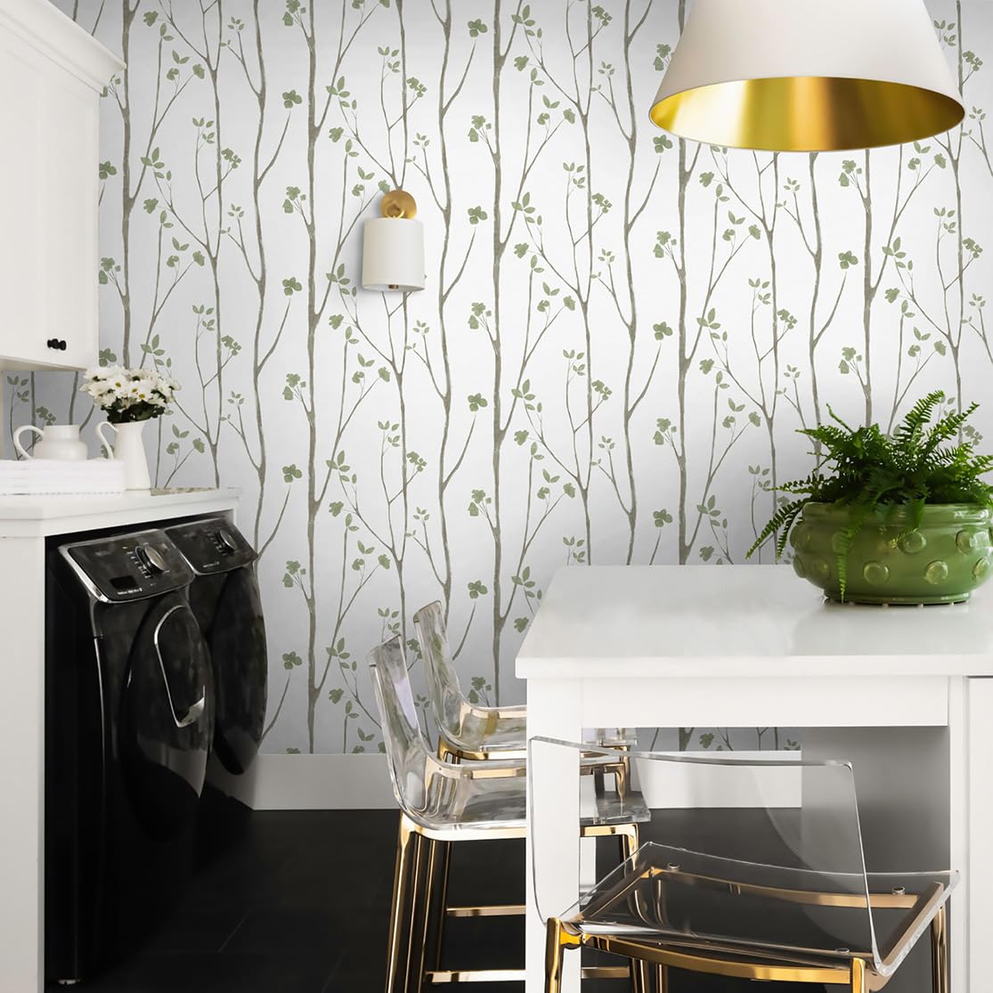 Timeet Floral Wallpaper Peel and Stick Green Leaf Contact Paper Boho Flower Wall Paper Self Adhesive Removable Decoral Bedroom Living Room Walls 16"x118"