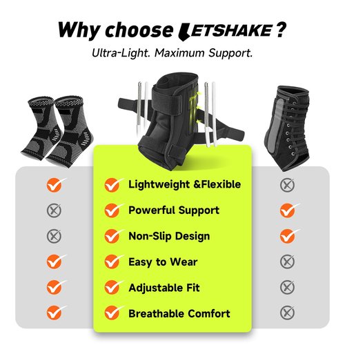 LETSHAKE Ankle Brace for Men Women, Ultralight Sprained Ankle Stabilizer for Plantar Fasciitis & Achilles Tendonitis, Adjustable & Breathable Ankle Support for Basketball, Running, Sports Injury Recovery (L/XL)