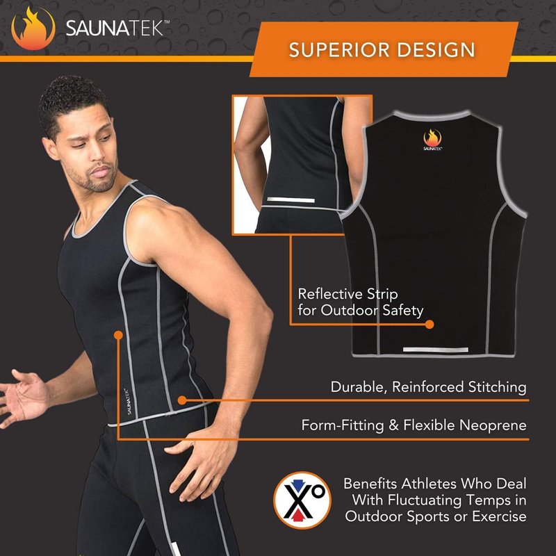 SaunaTek Men's Sauna Sweat Suit Tank Top for Exercise and Heat Training, Neoprene, Large