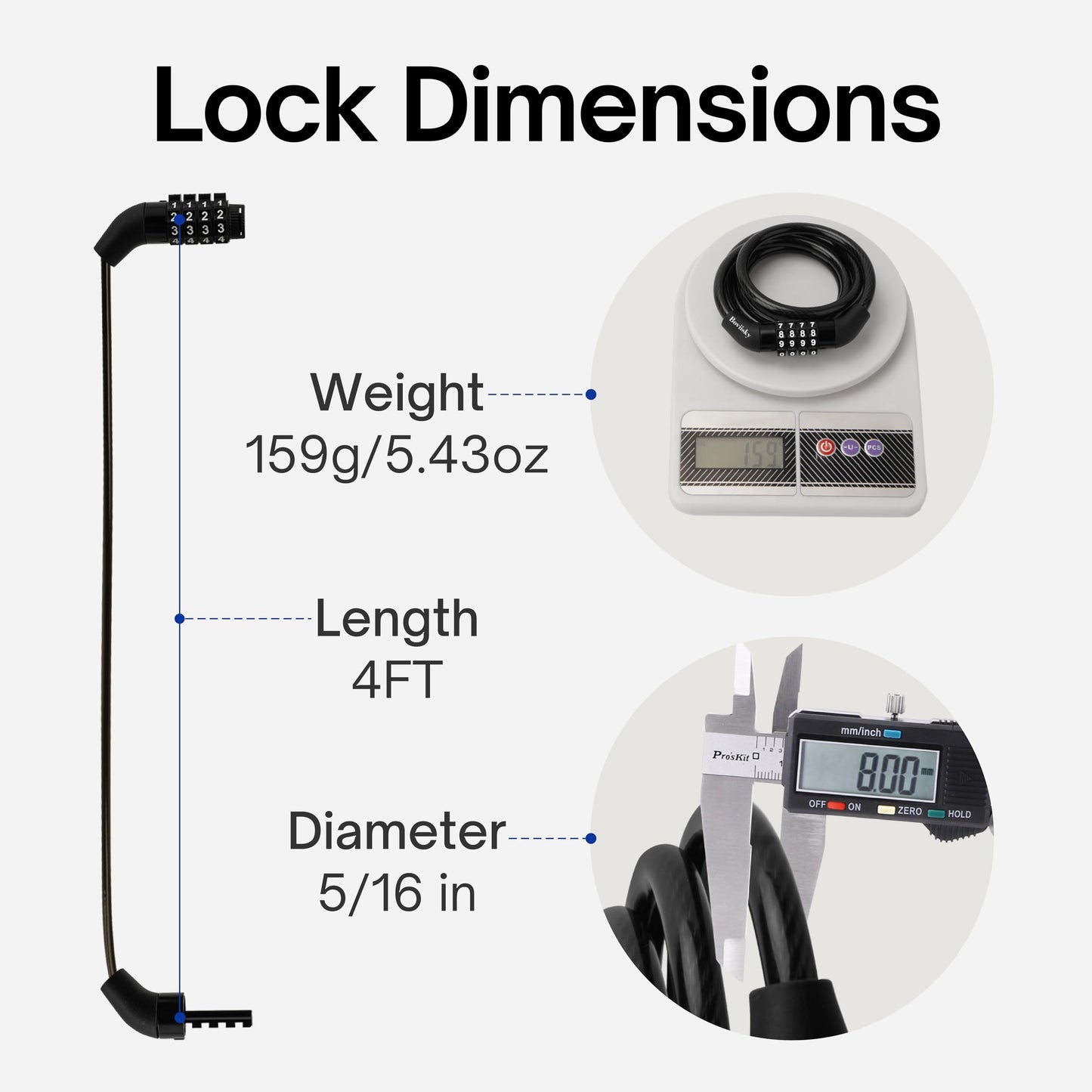 Boviisky Light Bike Cable Lock Combination,4 Digit,4ft Long Resettable Combination High Security Bicycle Lock for Scooter, Mountain Bike,Kids Bike Lock,Vinyl-Coated Anti-Theft 5/16 in Diameter