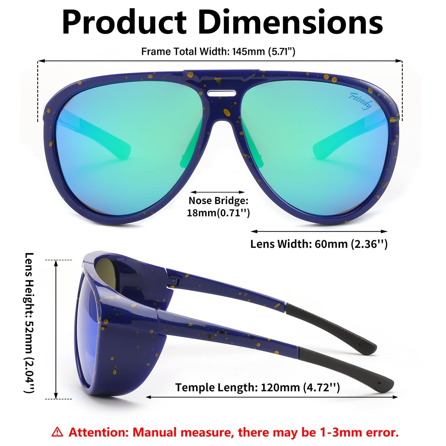 FEISEDY Polarized Aviator Sunglasses Men Women Oversized Round Steampunk Sunglasses Side Shield Goggles B0095