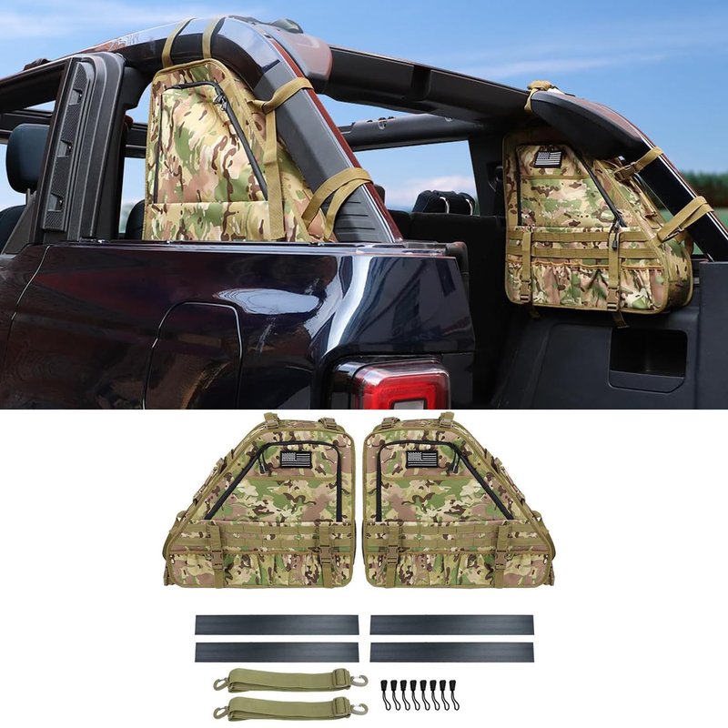 Xomzema 2 Pcs Roll Bar Storage Bag for Ford Bronco Offroad 2/4 Door 2021-2025,Multi-Pockets Cargo Cage Bag Saddlebag Tool Organizer for Waterproof Hiking Camping (Camouflage)