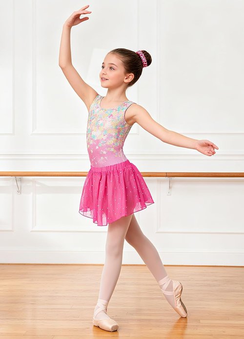 Idgreatim Girls Gymnastic Leotard - Ballet Dance Dress Outfit with Removable Skirt & Scrunchie | Ages 4-11