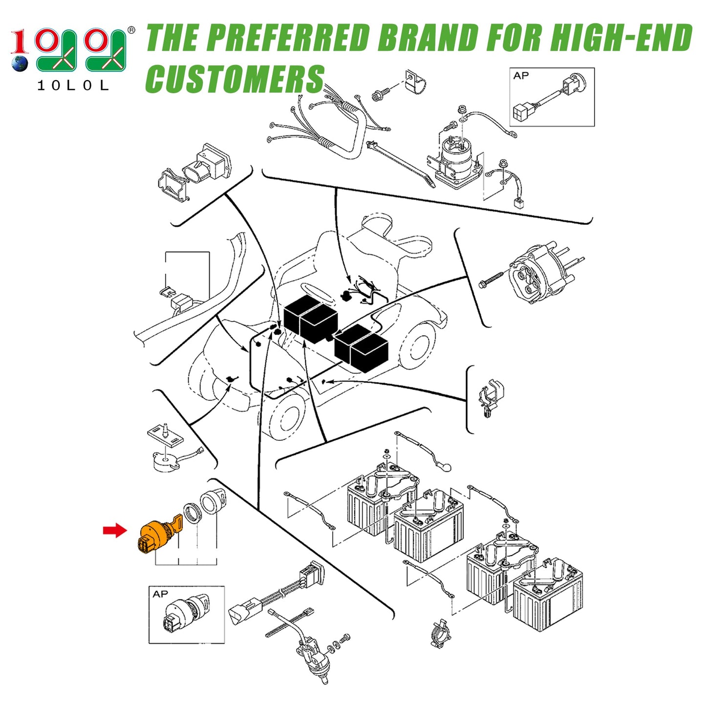 10L0L Golf Cart Ignition Key Switch Assembly for Yamaha G22 2005-2007 & G29 2007-2016 & Drive 2 2007-up Electric & Gas Golf Cart,OEM JW1-H2510-00 JU2-H2510-20 JU2-H2510-10