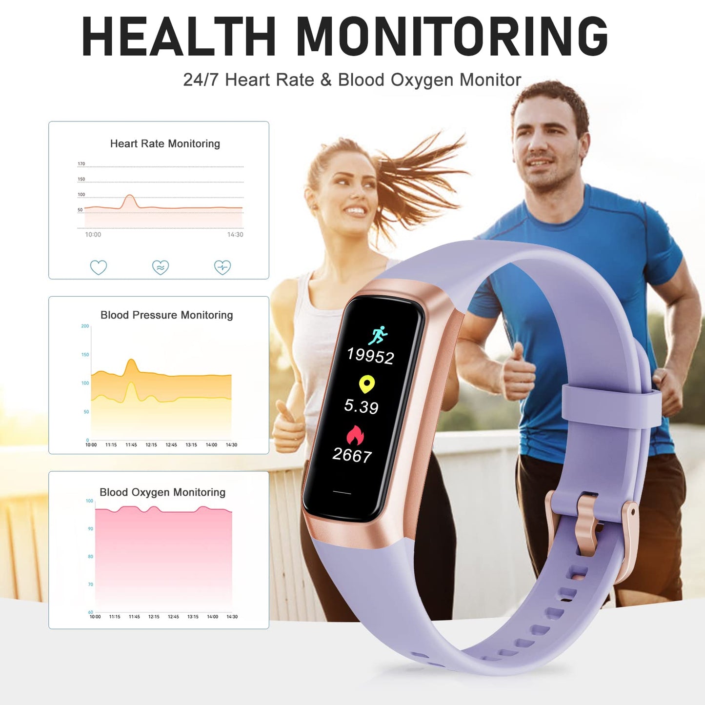 Bakoor Fitness Tracker with 24/7 Heart Rate Blood Oxygen Sleep Tracking, 1.10''AMOLED Touch Color Screen Fitness Watch Step Counter, Activity Pedometer for Women Men