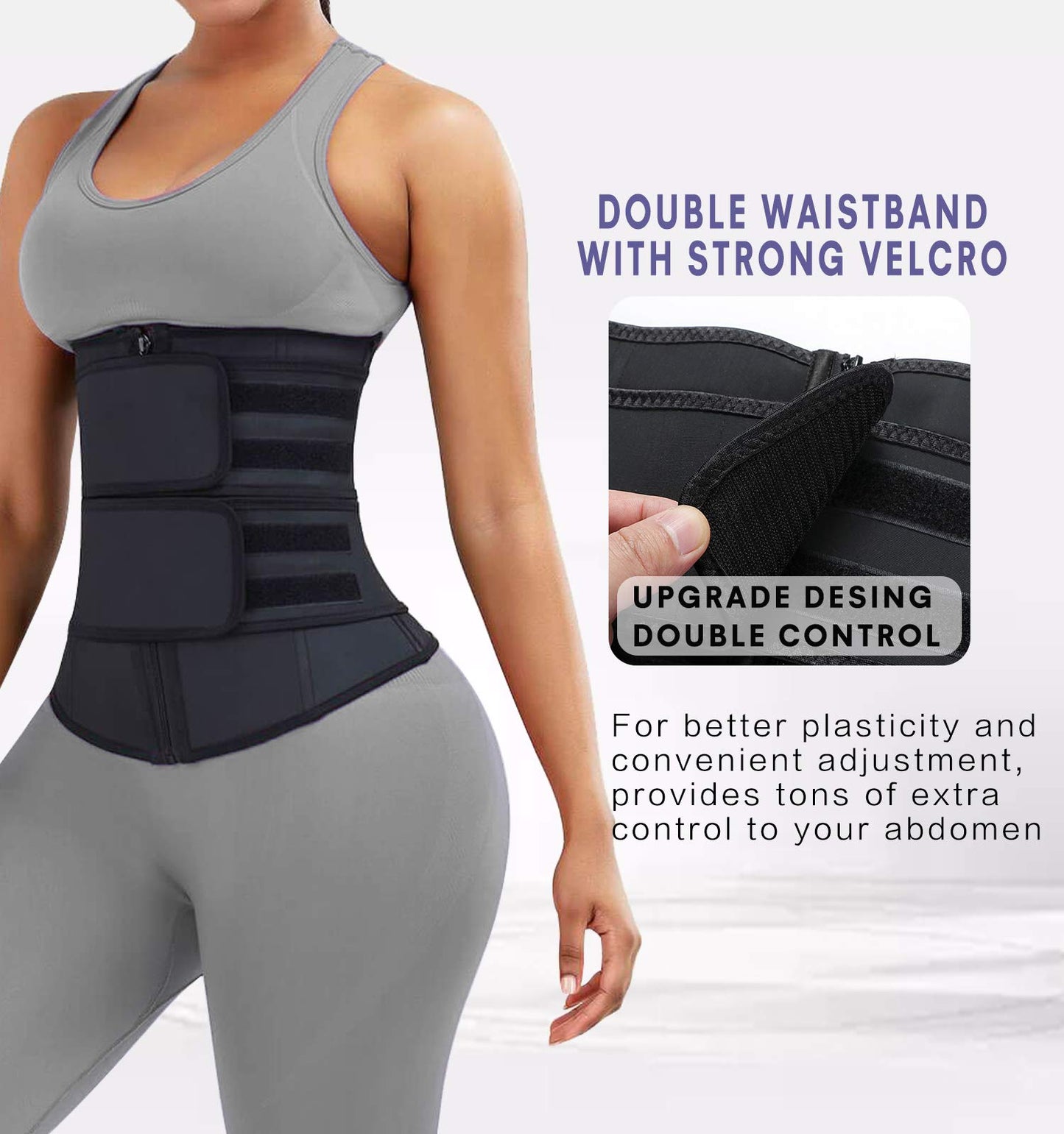 YIANNA Waist Trainer for Women Latex Underbust Double Training Belt Tummy Control Waist Cincher Sport Girdle,YA2223-Black-L