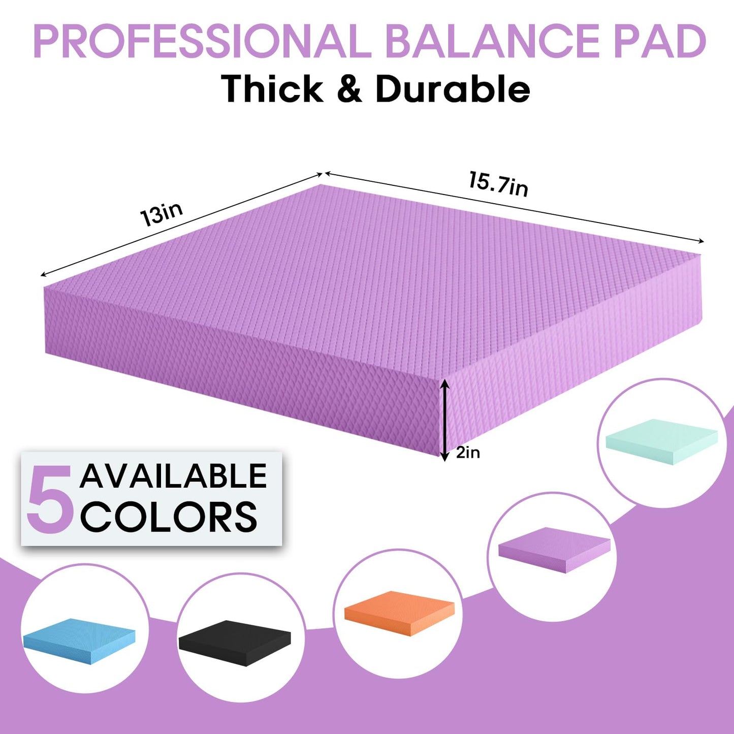 MBHKRRS Exercise Balance Pad – Large Cushioned Non-Slip Foam Mat & Knee Pad for Fitness, Stability Training, Physical Therapy (Purple)