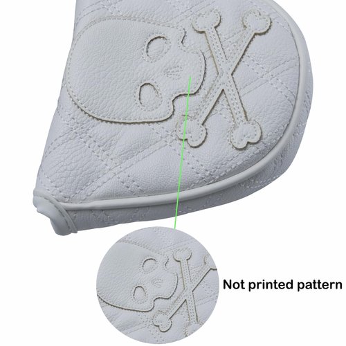 Kimpengofu Skull and Crossbones Golf Club Skeleton Mallet Putter Cover Soft Synthetic PU Leather with Diamond Pattern Design (White)
