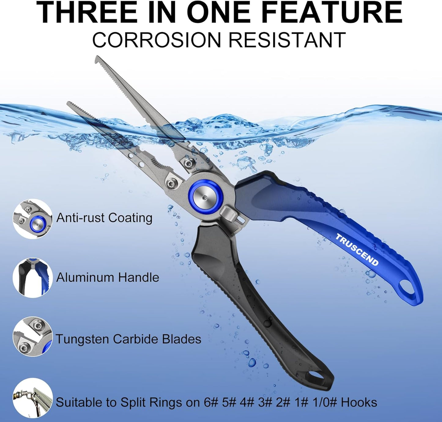 TRUSCEND Lockable Fishing Pliers - Ergonomic Handle & Tungsten Carbide Cutter | Saltwater Resistant Tool