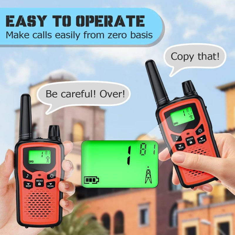 Walkie Talkie Long Range Walkie talkies 2 Pack with Rechargegable, 22 Channel FRS 2-Way Radios Walky Talky with LED Flashlight for Climbing, Camping Trip and Family Emergency Kit(2 Pack Red).