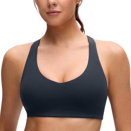 CRZ YOGA Butterluxe Sports Bra - Supportive V Neck Padded Wireless Yoga Crop Top for Women