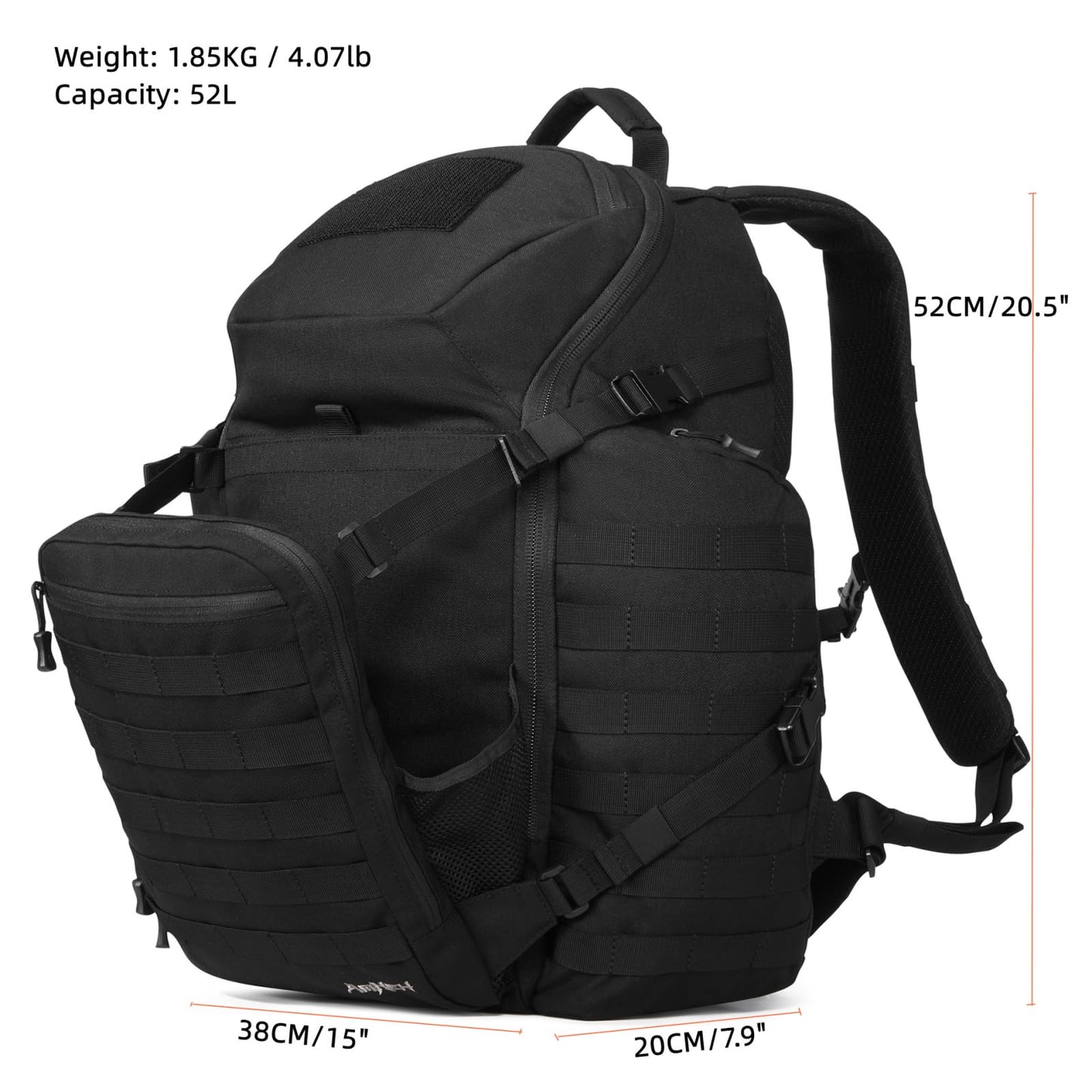 AMHEH 52L 1050D Airplane Approved Tactical Travel Backpack, Black