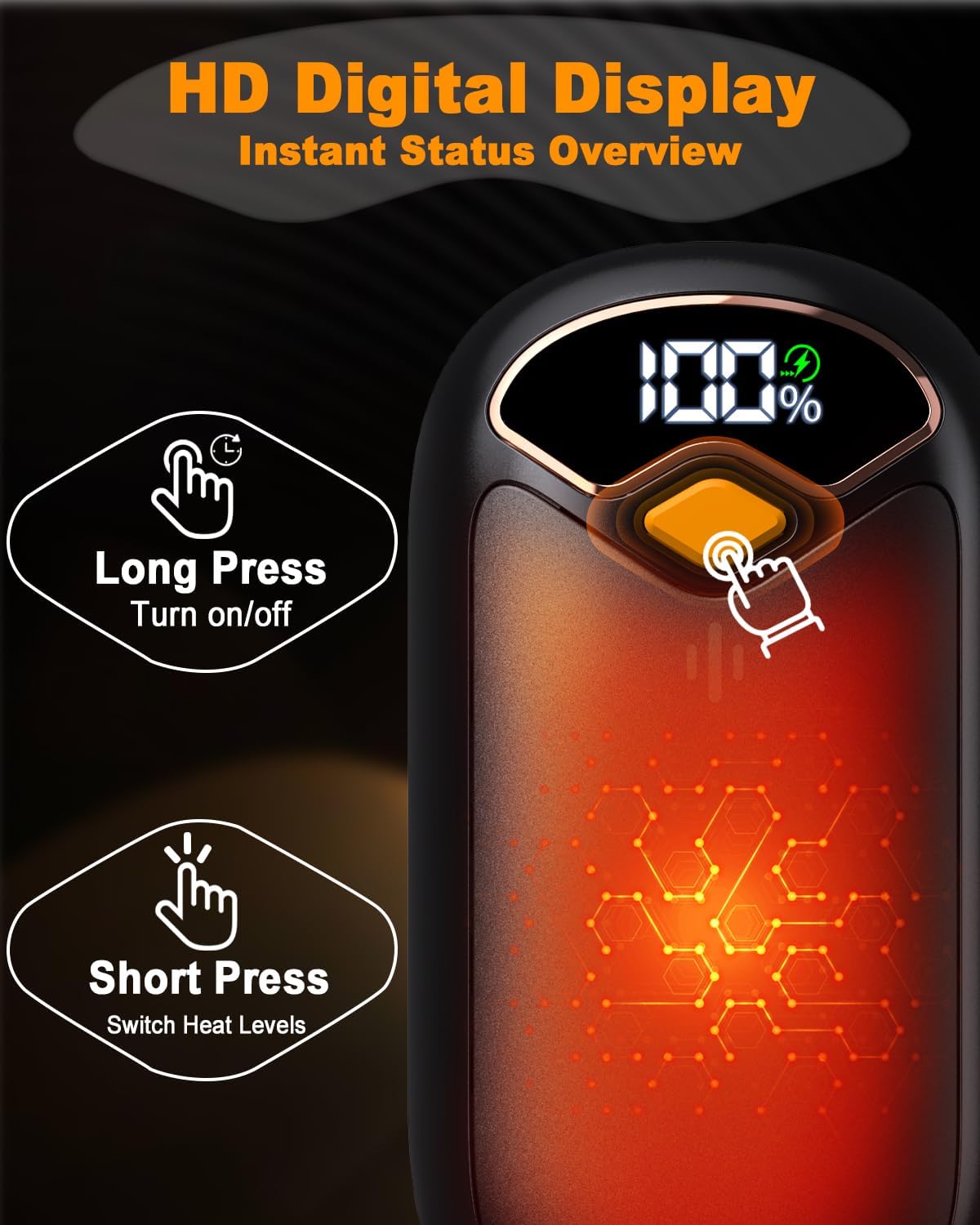 Skiennix Rechargeable Hand Warmers - LED Display, 4 Heat Levels, Portable USB 2-Pack for Golf & Camping
