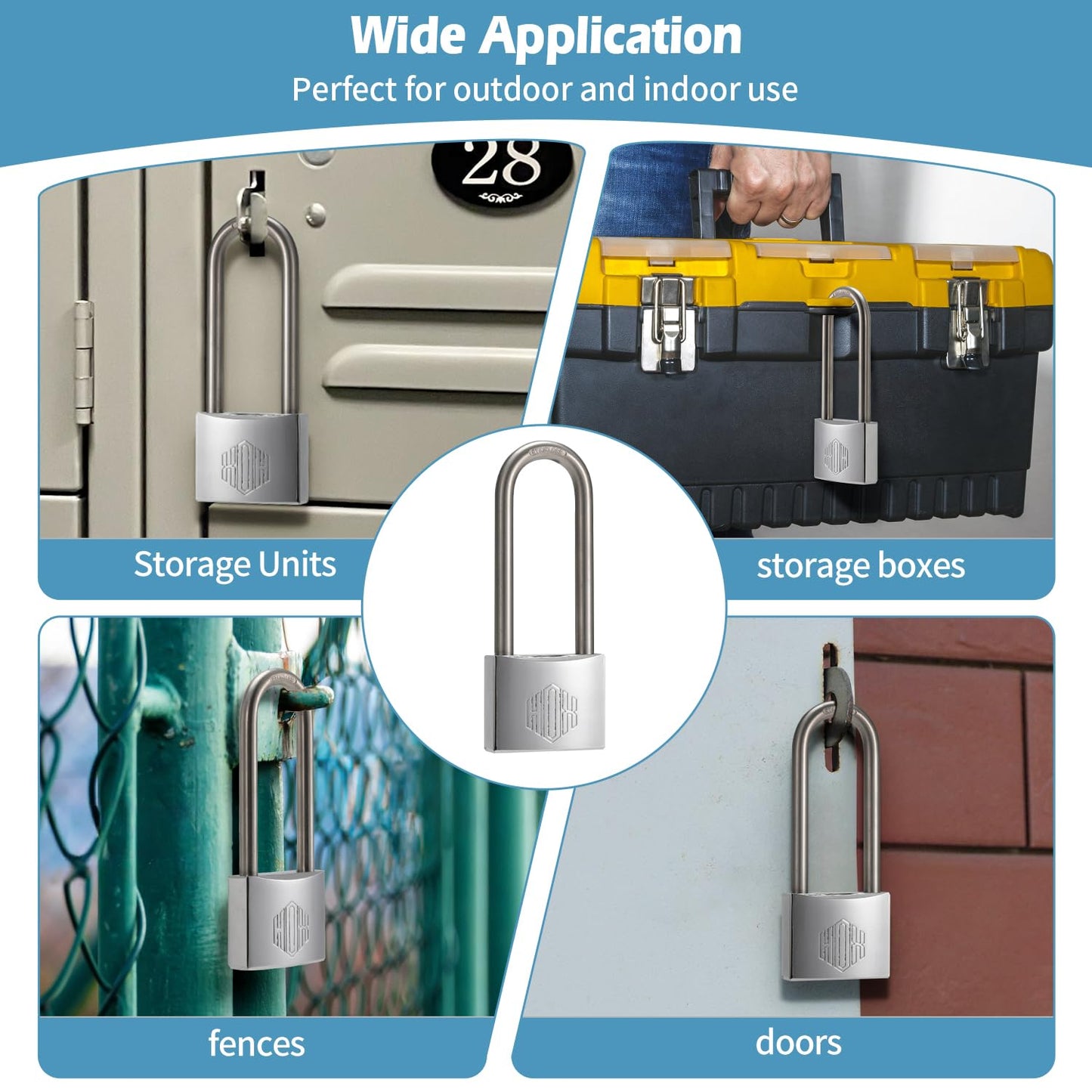 HOX Marine-Grade Rustproof Padlock, Stainless Steel Shackle & Chrome-Plated Brass Body, Weatherproof Outdoor Lock, 2.5-Inch Long Shackle, 12-Pack