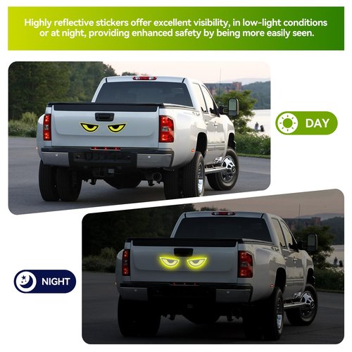2 Pair Reflective Stickers, Warning Safety Reflective Sticker, Mailbox Reflectors, Motorcycle Decals, Motorcycle Stickers, for Clothing, Helmet, Bike, Car Devil Eye (Yellow)