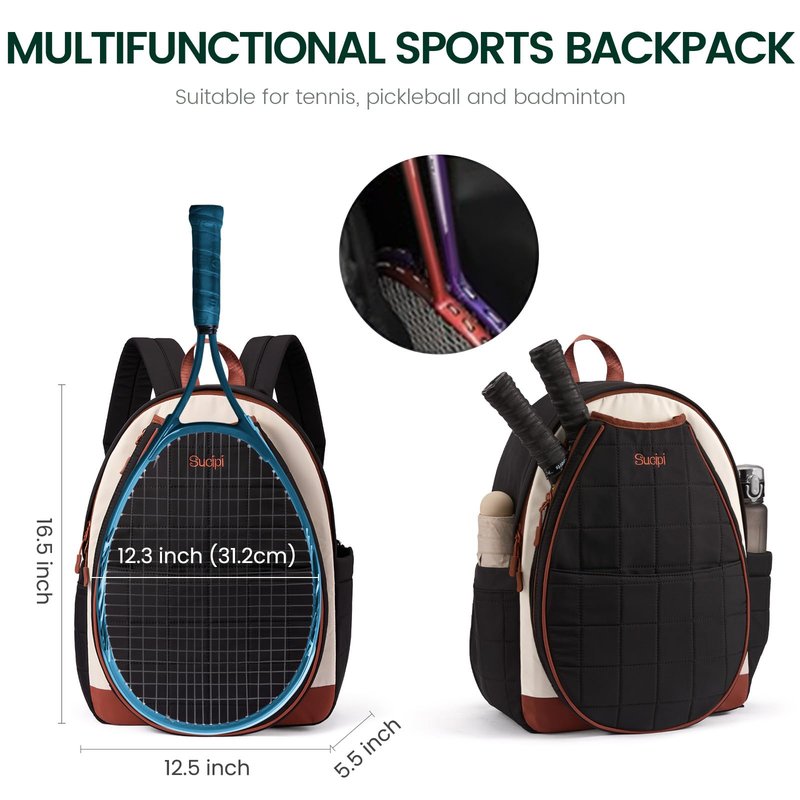 Sucipi Tennis Bag, Tennis Backpack for Women with Shoe Compartment, Quilted Professional Tennis Racket Bag with Cup Holder for Pickleball Badminton