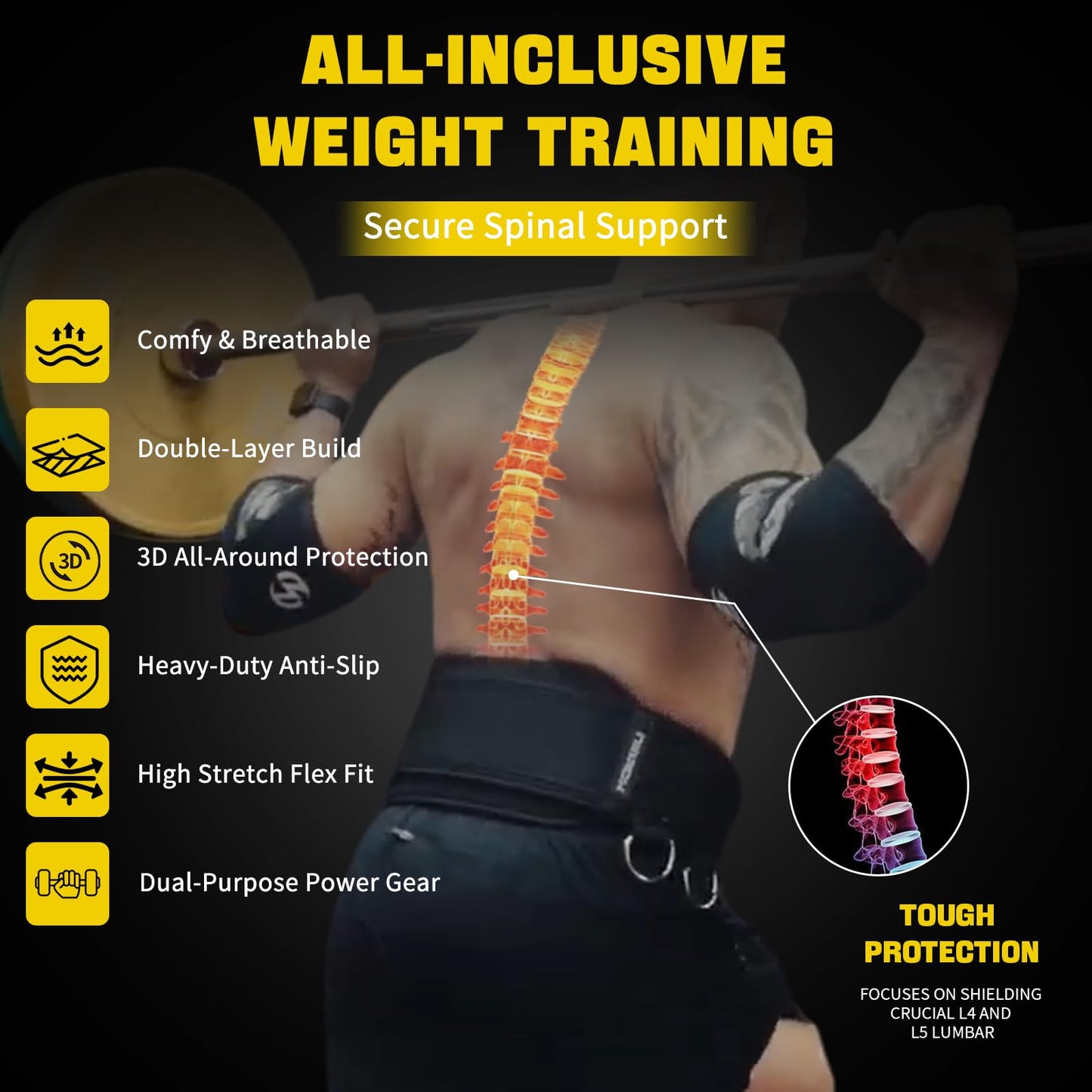 2-in-1 Weightlifting Belt & Dip Belt with 41 IN Steel Chain, Double-Layer Design, Powerlifting Gym Belt for Pull Up, Squat, Deadlifts & Added Weight Training, Unisex for Men & Women(Medium)