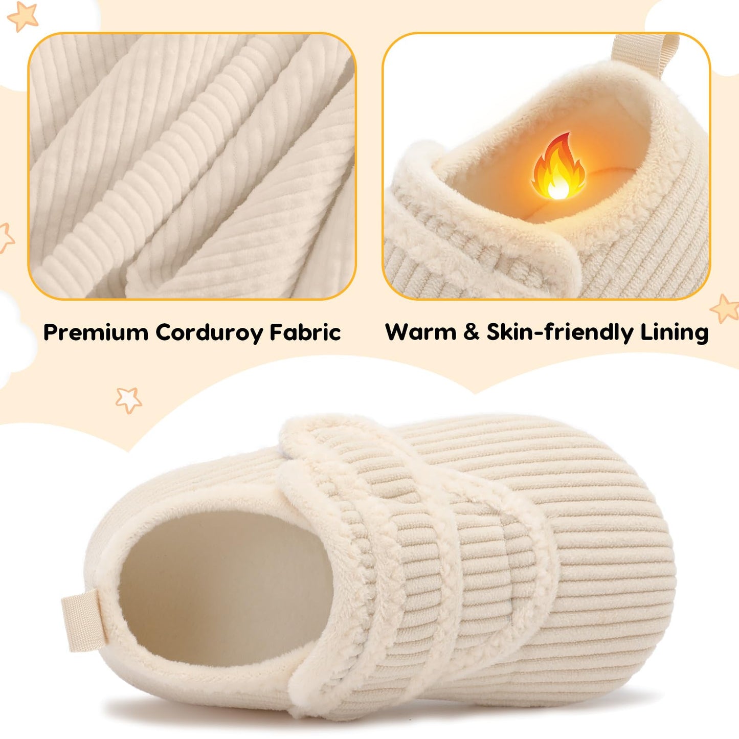 LeIsfIt Toddler Slippers Boys Girls House Shoes Soft Warm Kids House Slippers Slip on Cozy Bedroom Sock Shoes Non-slip Indoor Outdoor Slipper Shoe, Beige 6.5-7.5 Toddler