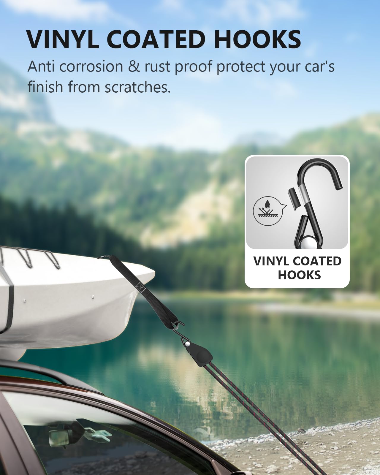 Kayak Straps Tie Downs 8 Pack Set, Adjustable Ratchet Tie Down Straps
