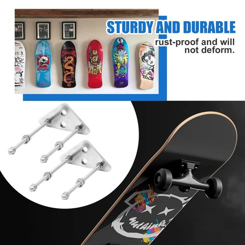 CADUFUELLY 4 Pcs Skateboard Wall Mount Metal Skateboard Hanger with 2 Screw Holes for Display Skateboard Deck Storage