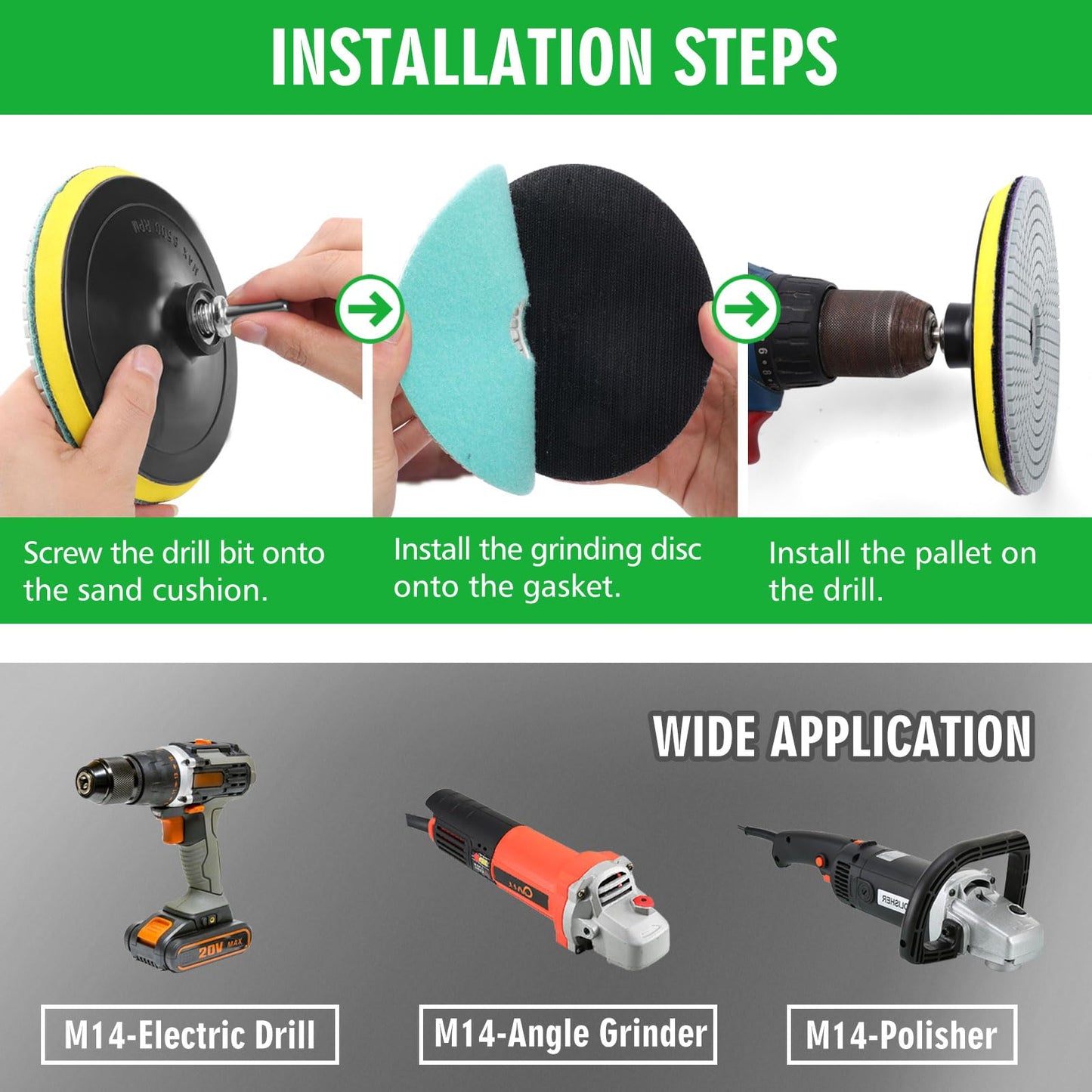 3 Inch Diamond Polishing Pads with M14 Backer Pad, 12PCS Wet/Dry Granite Stone Polish Pad Kit for Drill, Grinder, Polisher, 50-6000 Grit Diamond Sanding Pad for Concrete Marble Rock