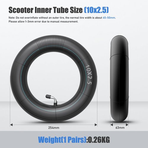 Amitor (1 Pack) 10x2.50 Thicker Inner Tubes, 10x2.50 Scooter Inner with 90° Bent Valve, 60/70-6.5 Tube Compatible with Nine-bot MAX G30 G30P G30LP/Kugoo M4 M4Pro/Soflow So4 Pro Electric Scooter