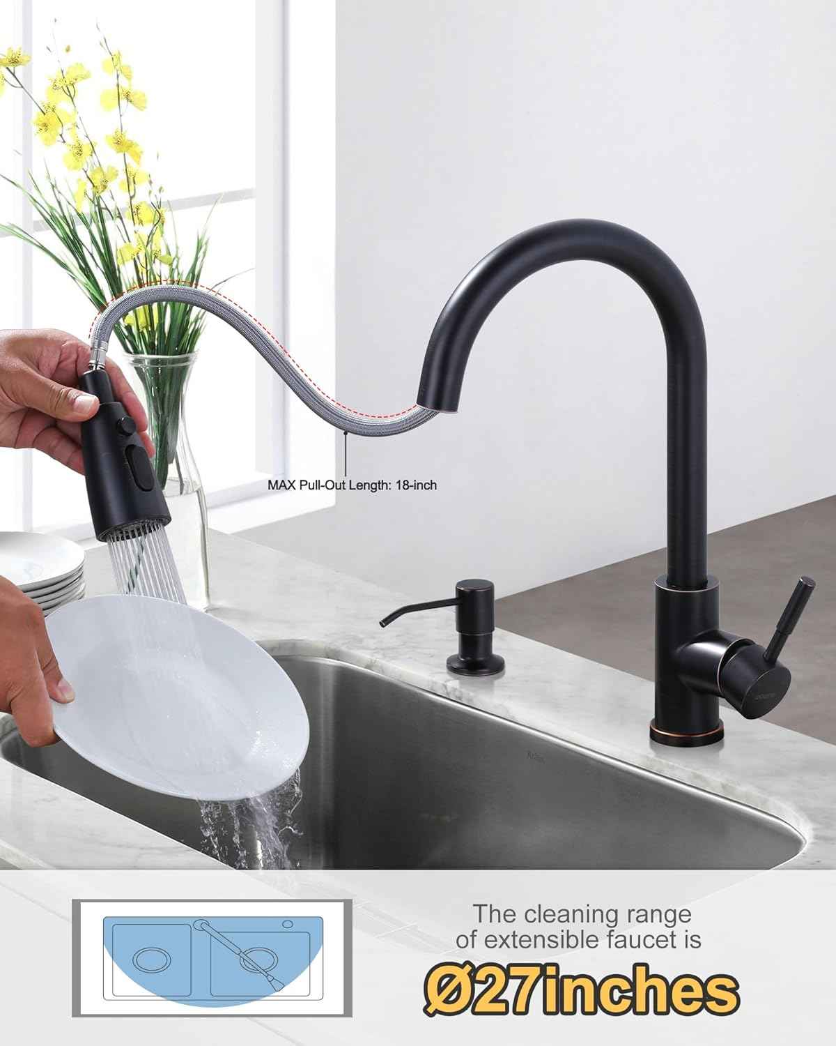 Stainless Steel Kitchen Faucet Combo with Water Filter - Brushed Nickel Sink Faucet for RO Systems